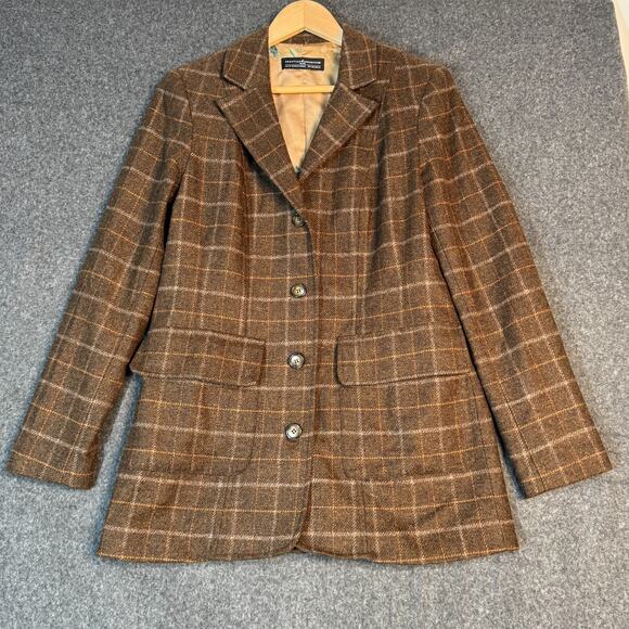 Peruvian Connection Plaid Tartan Belmont Blazer Brown Orange 100% Lambswool Sz 4 - Picture 4 of 13